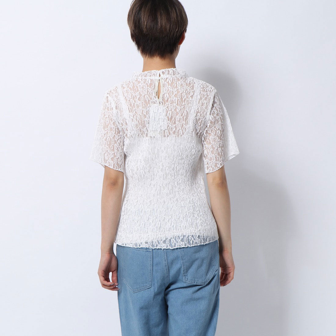 スタイルブロック STYLEBLOCK ラッセルレースプリーツ半袖トップス