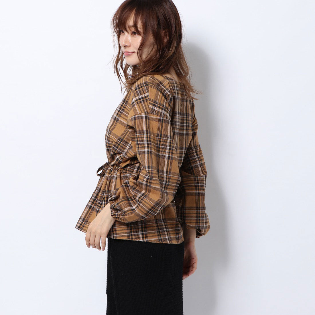 スタイルブロック STYLEBLOCK チェック柄Vネックドロストブラウス