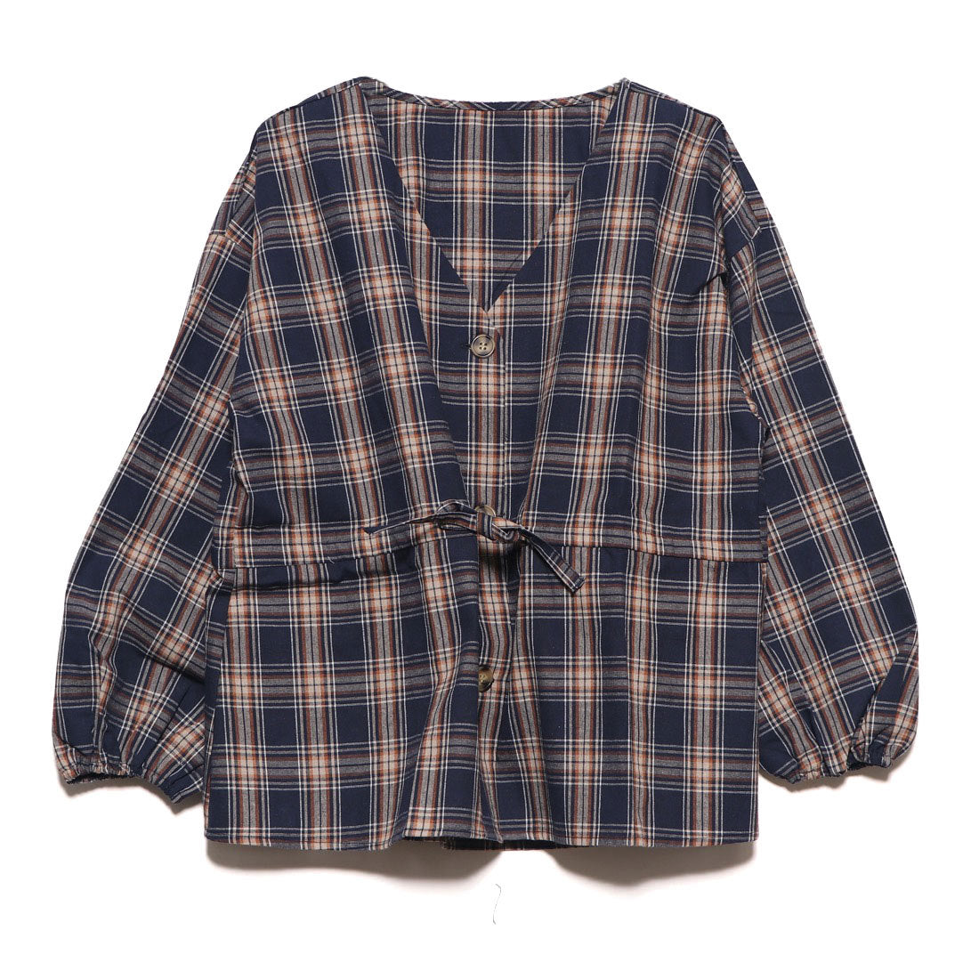 スタイルブロック STYLEBLOCK チェック柄Vネックドロストブラウス
