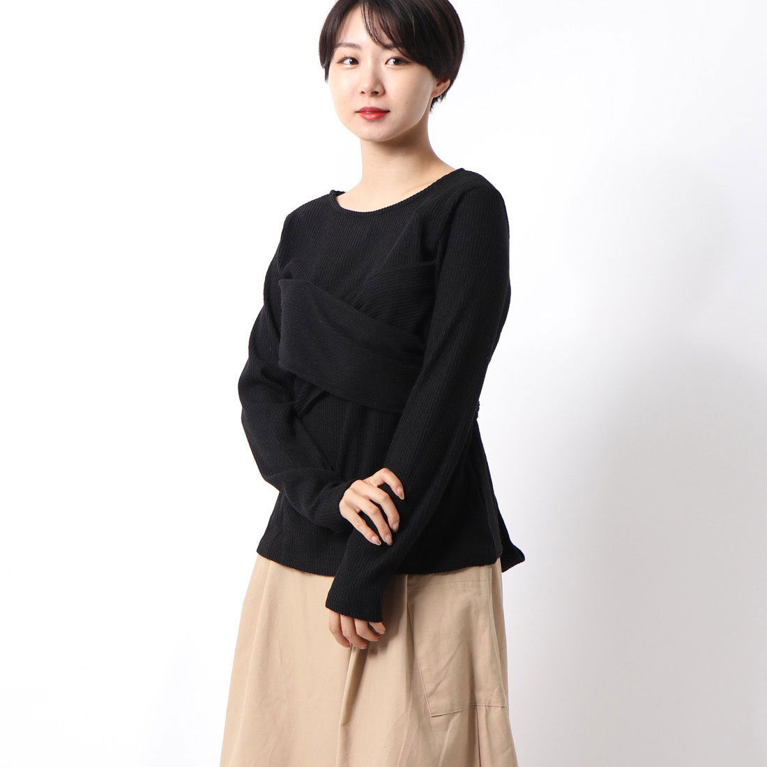 スタイルブロック STYLEBLOCK 起毛リブレイヤードカシュクールトップス
