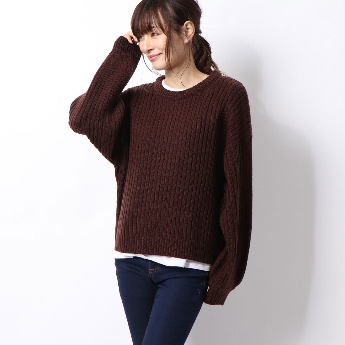 スタイルブロック STYLEBLOCK アクリルカシミヤタッチバックオープンリブプルオーバー （アイボリー） アイボリー
