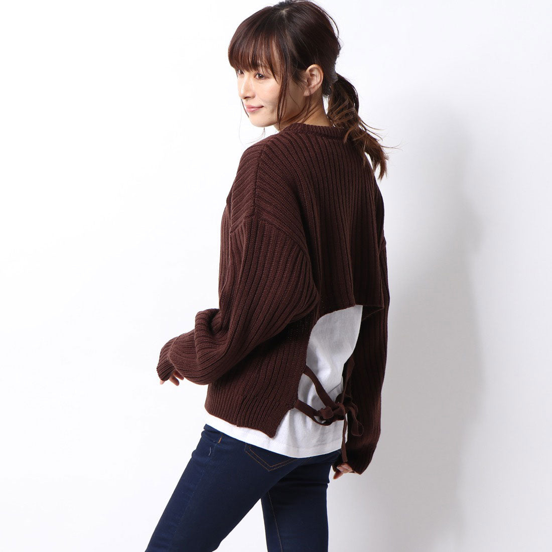 スタイルブロック STYLEBLOCK アクリルカシミヤタッチバックオープンリブプルオーバー （アイボリー） アイボリー