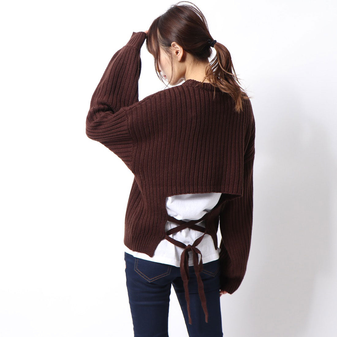 スタイルブロック STYLEBLOCK アクリルカシミヤタッチバックオープンリブプルオーバー （アイボリー） アイボリー