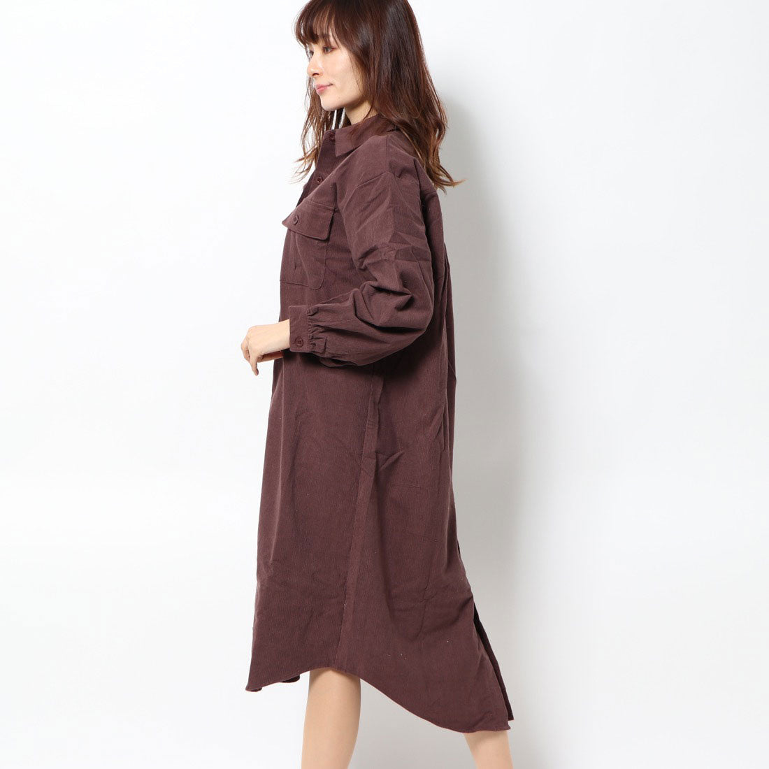 スタイルブロック STYLEBLOCK コーデュロイ後ろリングドットタック入りロングシャツワンピ