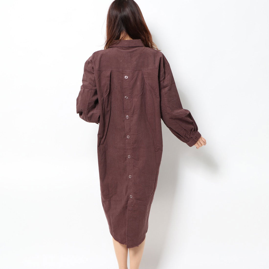 スタイルブロック STYLEBLOCK コーデュロイ後ろリングドットタック入りロングシャツワンピ