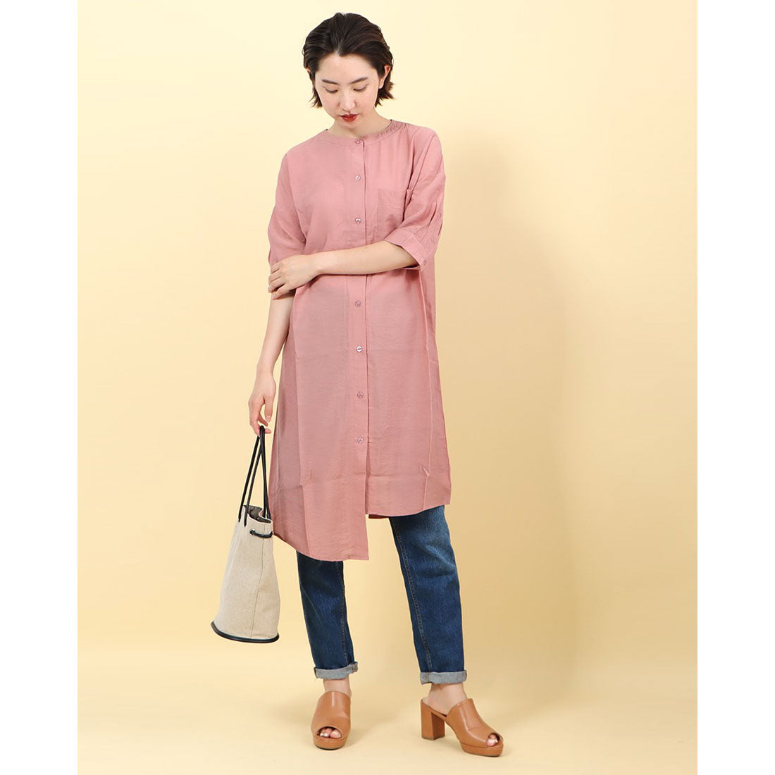 スタイルブロック STYLEBLOCK シアー素材バックタックスリットアシメシャツワンピース
