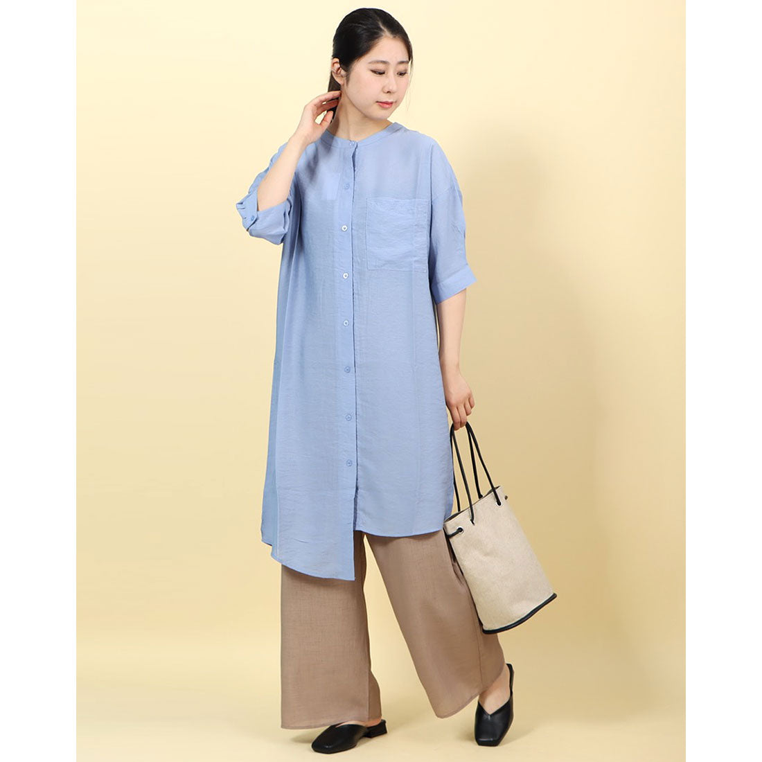 スタイルブロック STYLEBLOCK シアー素材バックタックスリットアシメシャツワンピース