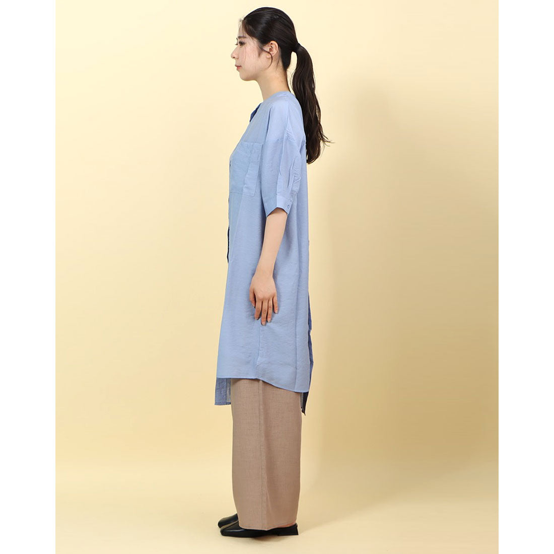 スタイルブロック STYLEBLOCK シアー素材バックタックスリットアシメシャツワンピース