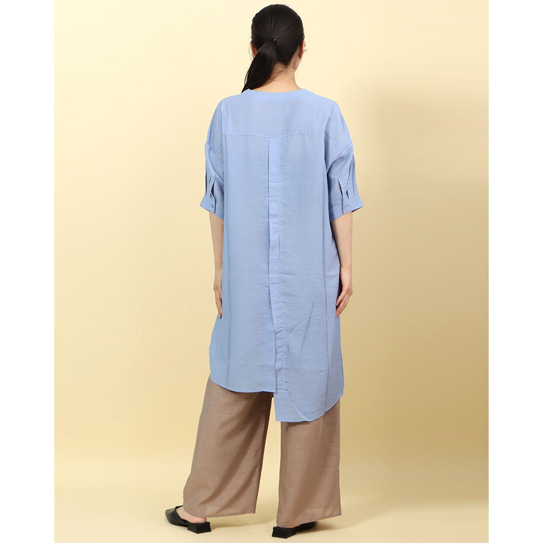 スタイルブロック STYLEBLOCK シアー素材バックタックスリットアシメシャツワンピース