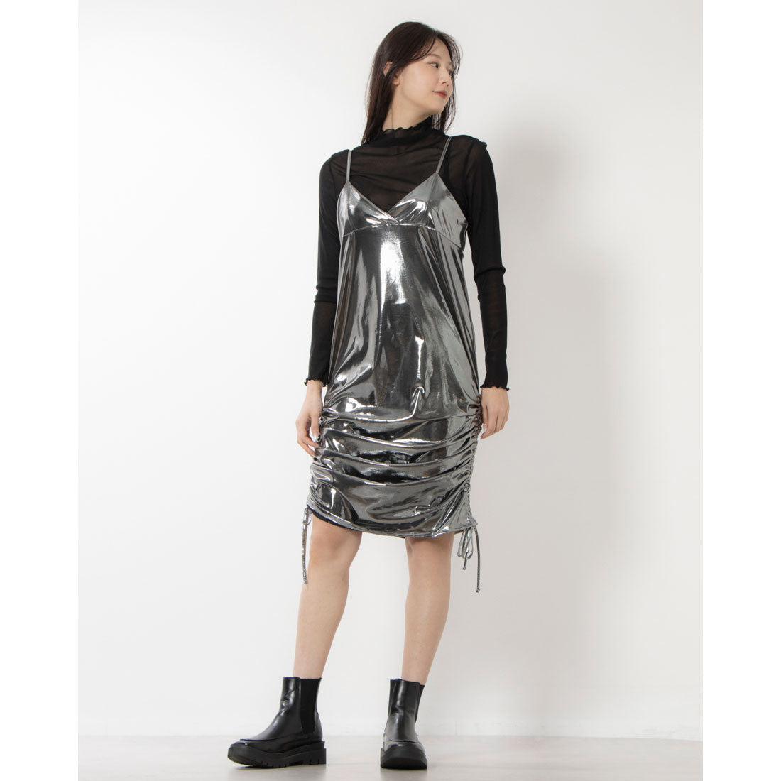 STYLEBLOCK Metallic Print Cut Drawstring Cami Dress