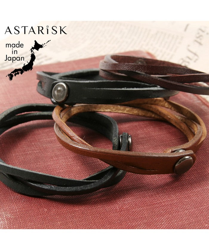 カジュアル THE CASUAL 日本製 イタリアンレザー クロス ブレスレット ハンドメイド 国産 牛革 3連ASTARISK アスタリスク （ブラック） ブラック
