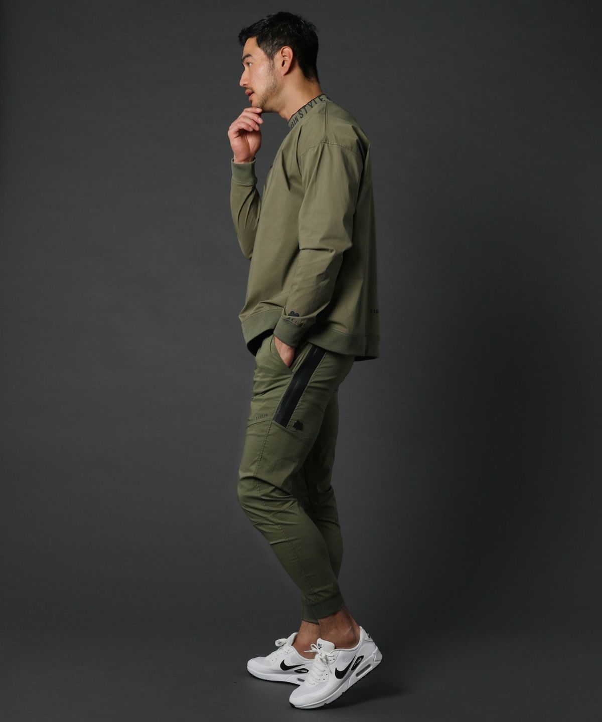 カジュアル THE CASUAL LUXE/R ベルトループ付き ストレッチ 布帛 裾 リブ ジョガーパンツ
