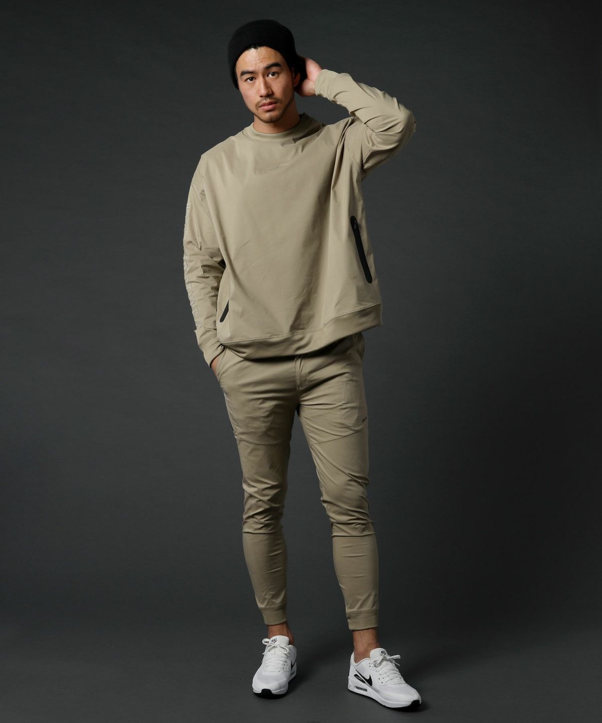カジュアル THE CASUAL LUXE/R ベルトループ付き ストレッチ 布帛 裾 リブ ジョガーパンツ