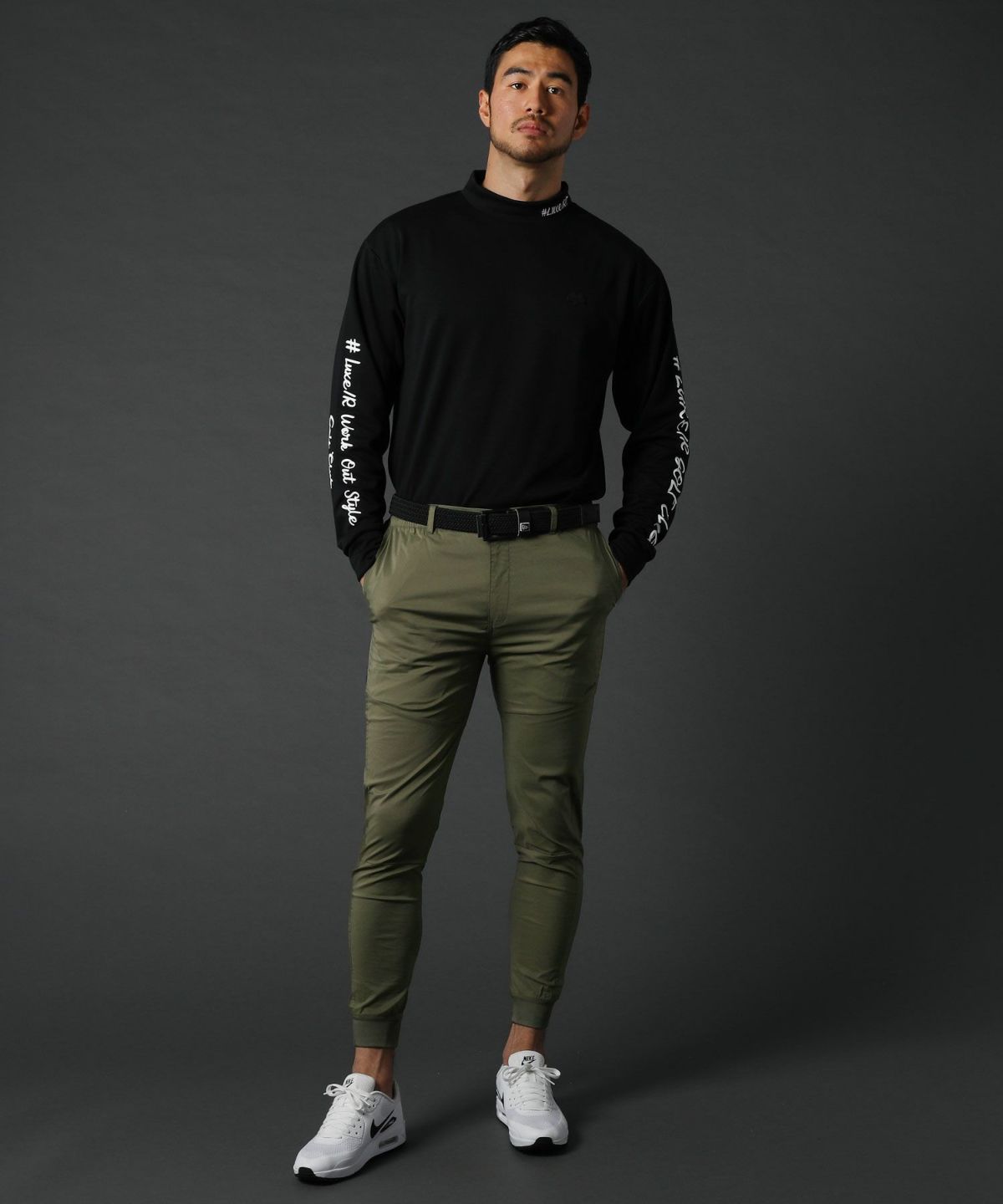 カジュアル THE CASUAL LUXE/R ベルトループ付き ストレッチ 布帛 裾 リブ ジョガーパンツ
