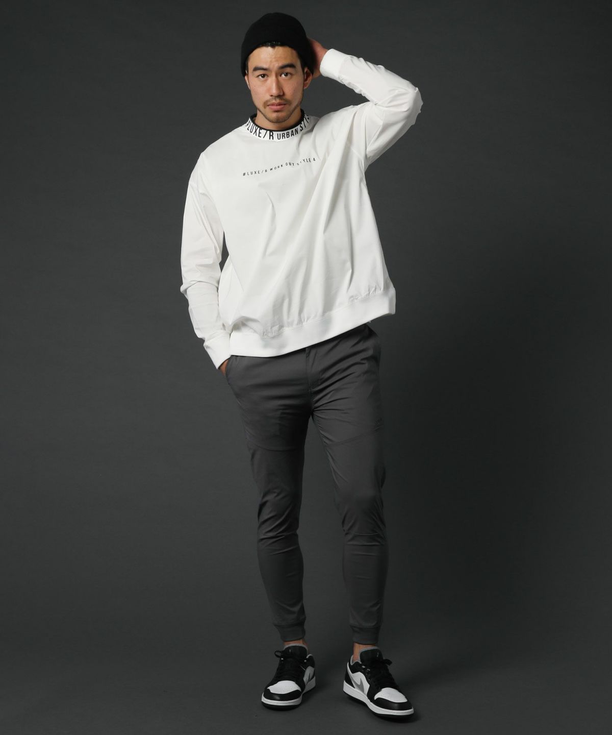カジュアル THE CASUAL LUXE/R ベルトループ付き ストレッチ 布帛 裾 リブ ジョガーパンツ