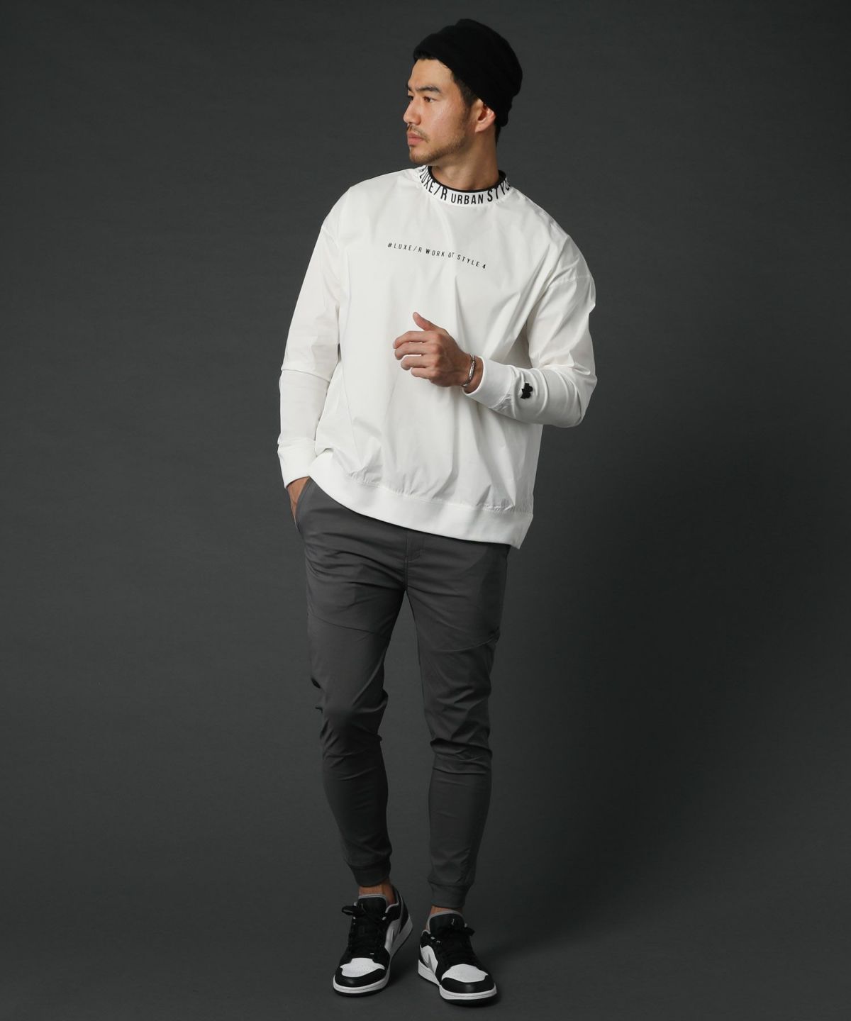 カジュアル THE CASUAL LUXE/R ベルトループ付き ストレッチ 布帛 裾 リブ ジョガーパンツ