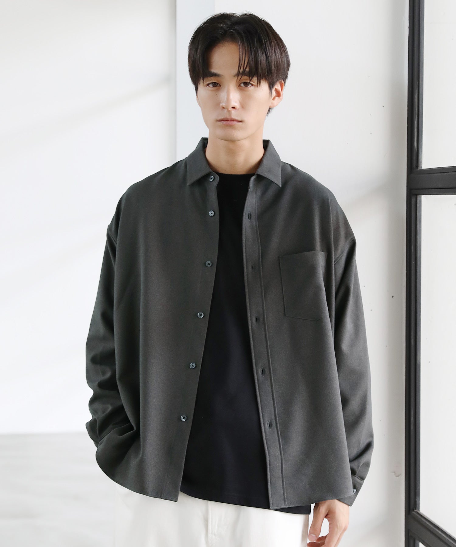 カジュアル THE CASUAL SPU 日本製LANATECウォッシャブルレギュラーカラーシャツ,チャコール