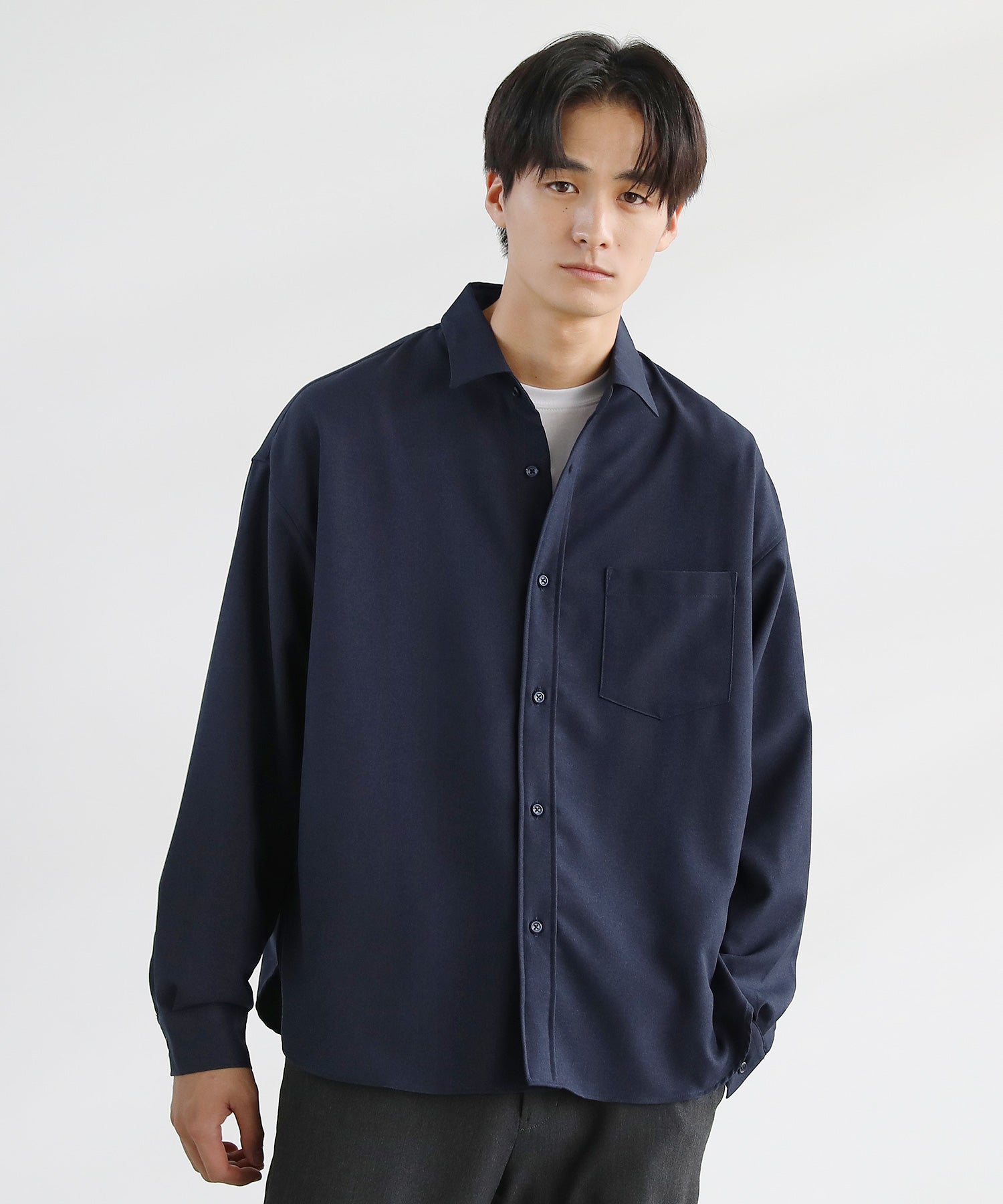 カジュアル THE CASUAL SPU 日本製LANATECウォッシャブルレギュラーカラーシャツ,ネイビー