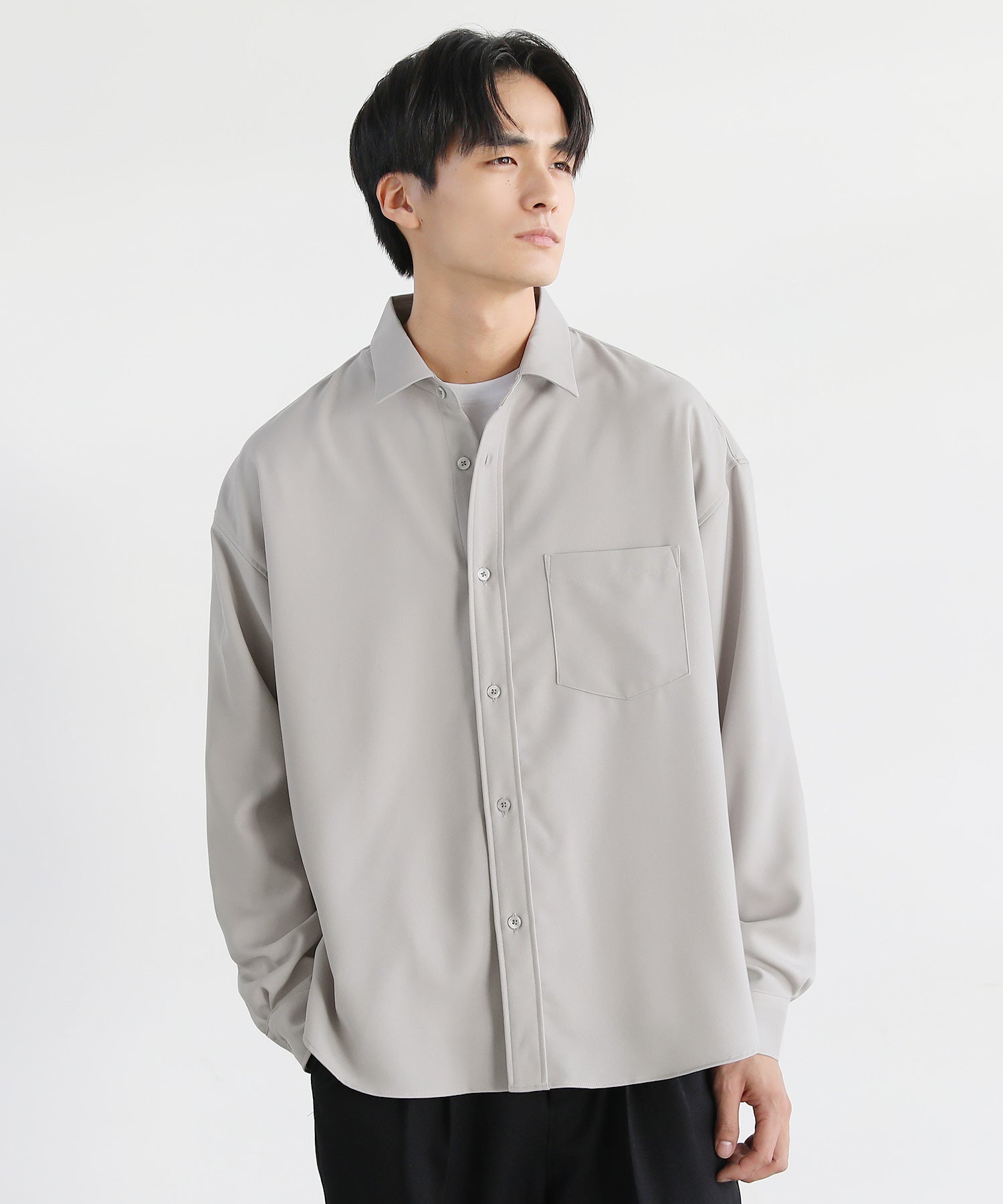 カジュアル THE CASUAL SPU 日本製LANATECウォッシャブルレギュラーカラーシャツ,グレー