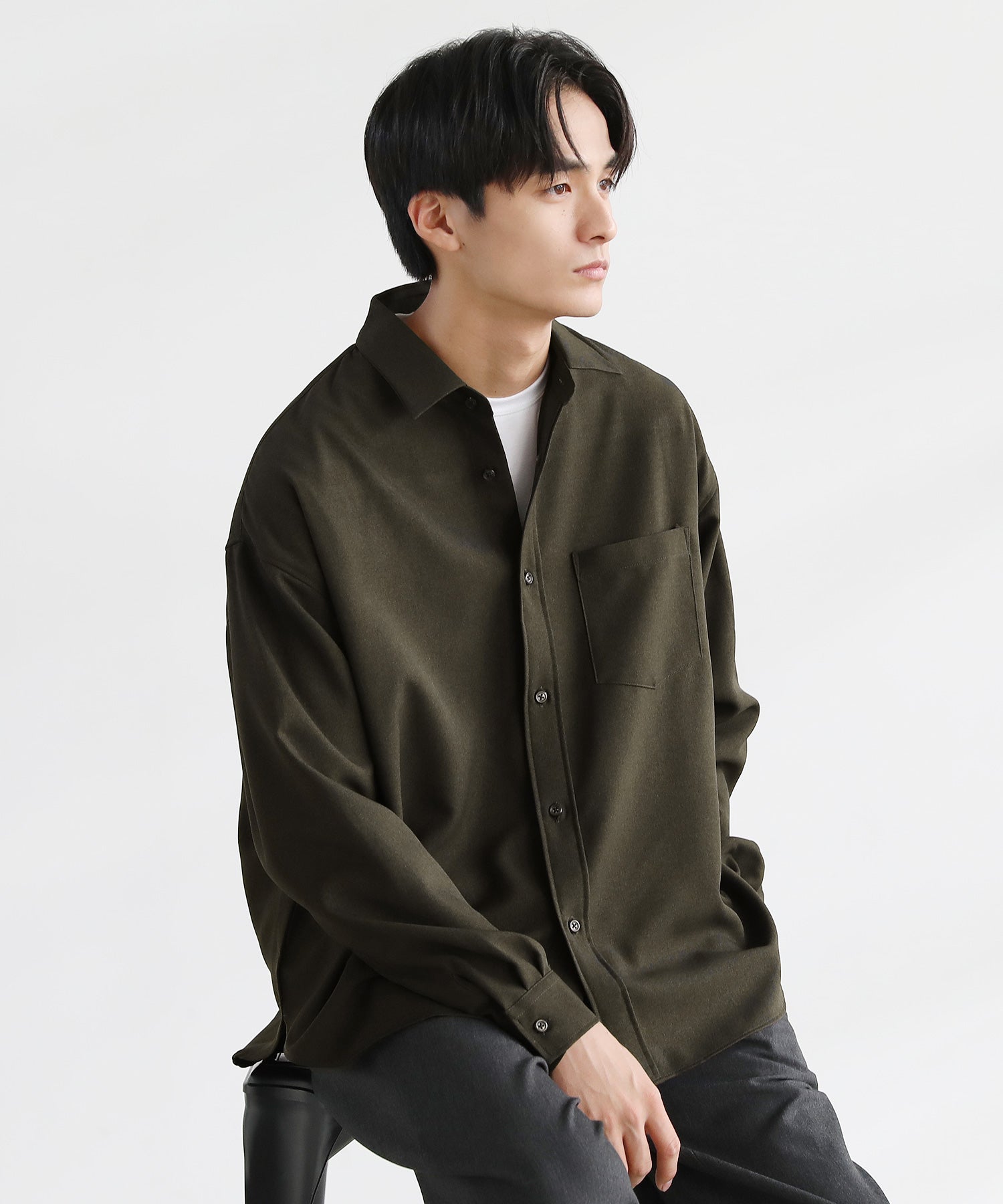 カジュアル THE CASUAL SPU 日本製LANATECウォッシャブルレギュラーカラーシャツ,ブラウン