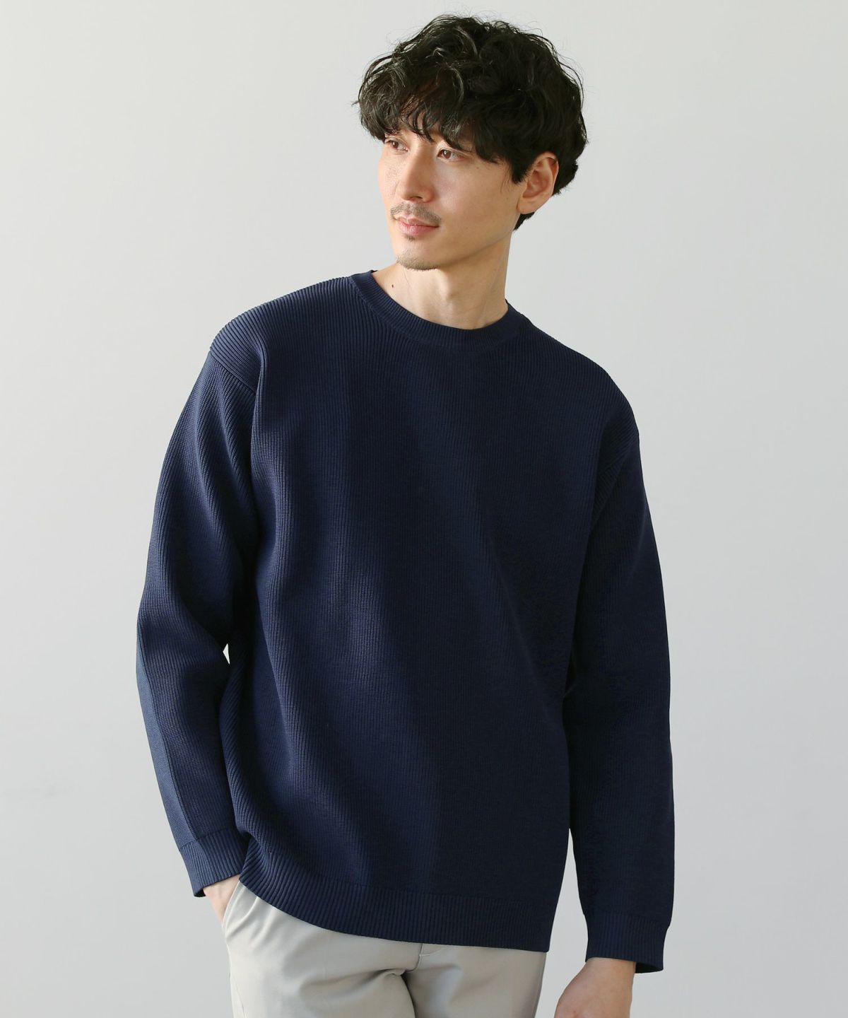 カジュアル THE CASUAL SPU 4WAYストレッチウォッシャブルニット （ネイビー） ネイビー