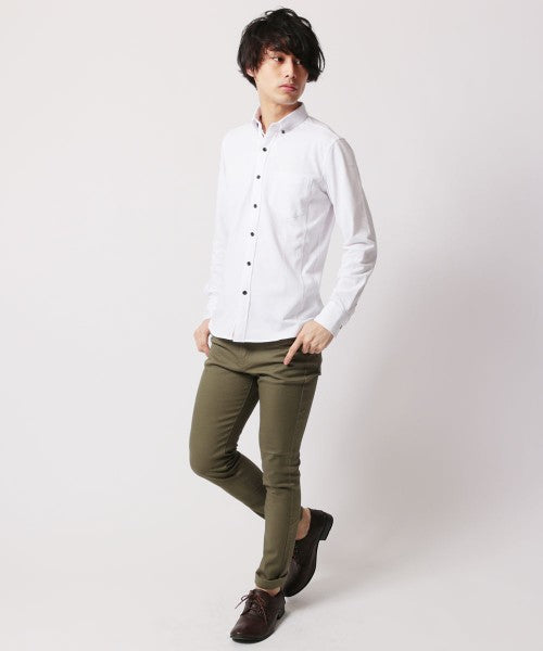 休閒 THE CASUAL 買家選擇 吸濕 速乾 鹿子 長袖 襯衫 4ーLL 白色-1