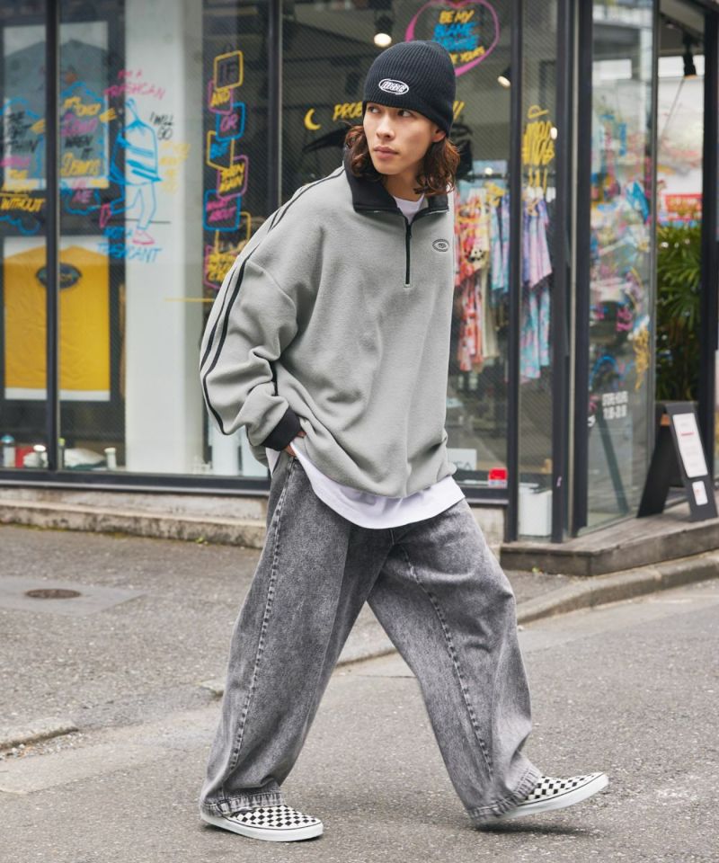 休閒 THE CASUAL 超大碼 半拉鍊 毛絨 套頭衫 配色 撞球標誌 單點刺繡 側邊線 梯克服