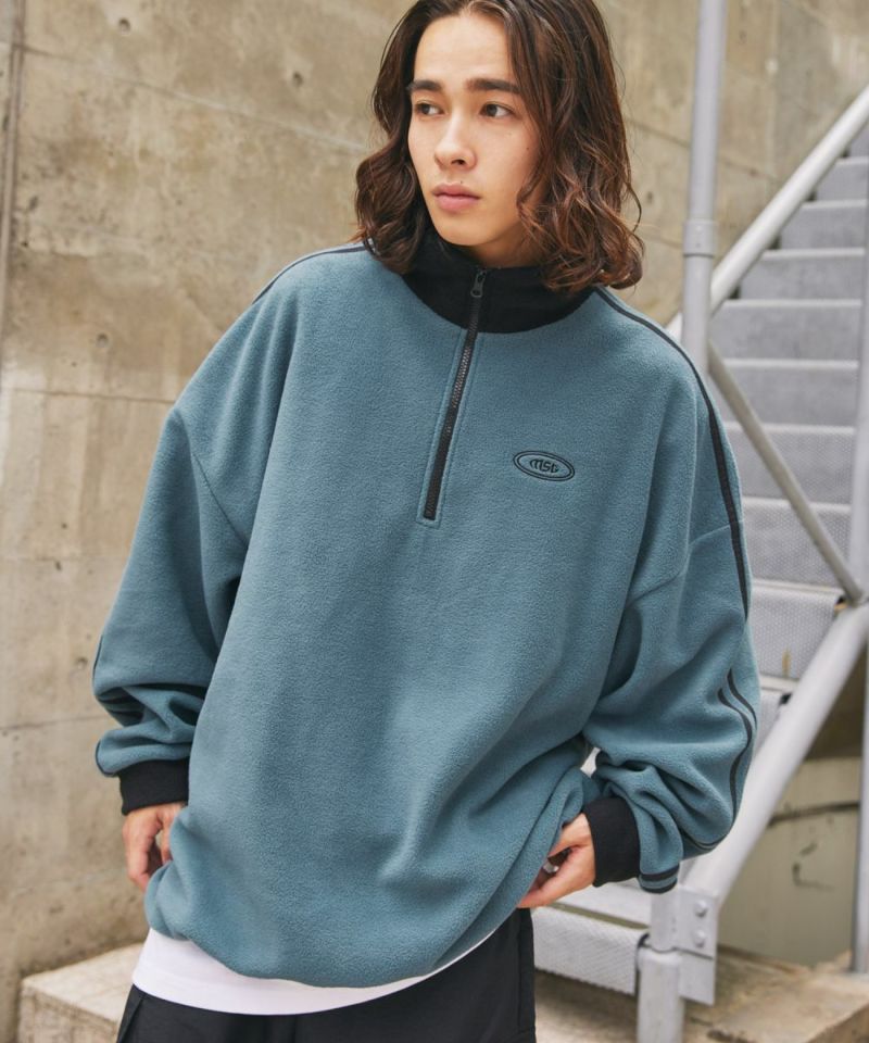 休閒 THE CASUAL 超大碼 半拉鍊 毛絨 套頭衫 配色 撞球標誌 單點刺繡 側邊線 梯克服