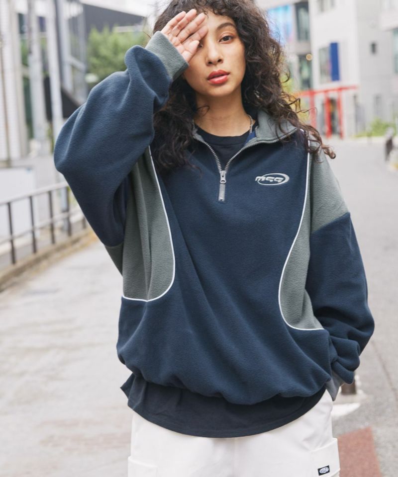 休閒 THE CASUAL 超大碼 半拉鍊 毛絨 套頭衫 配色 撞球標誌 單點刺繡 側邊線 梯克服