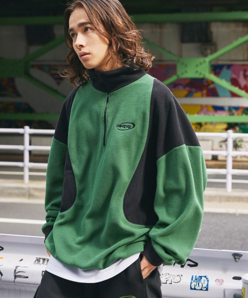 休閒 THE CASUAL 超大碼 半拉鍊 毛絨 套頭衫 配色 撞球標誌 單點刺繡 側邊線 梯克服