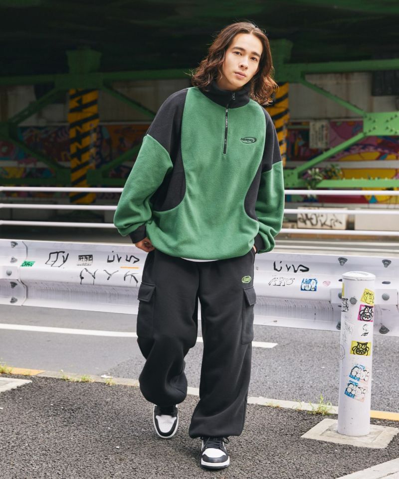 休閒 THE CASUAL 超大碼 半拉鍊 毛絨 套頭衫 配色 撞球標誌 單點刺繡 側邊線 梯克服