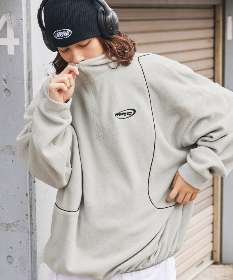 休閒 THE CASUAL 超大碼 半拉鍊 毛絨 套頭衫 配色 撞球標誌 單點刺繡 側邊線 梯克服