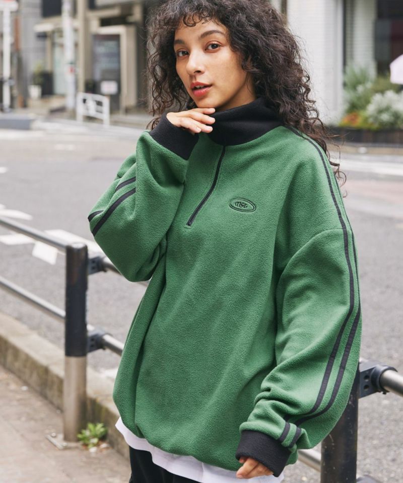 休閒 THE CASUAL 超大碼 半拉鍊 毛絨 套頭衫 配色 撞球標誌 單點刺繡 側邊線 梯克服