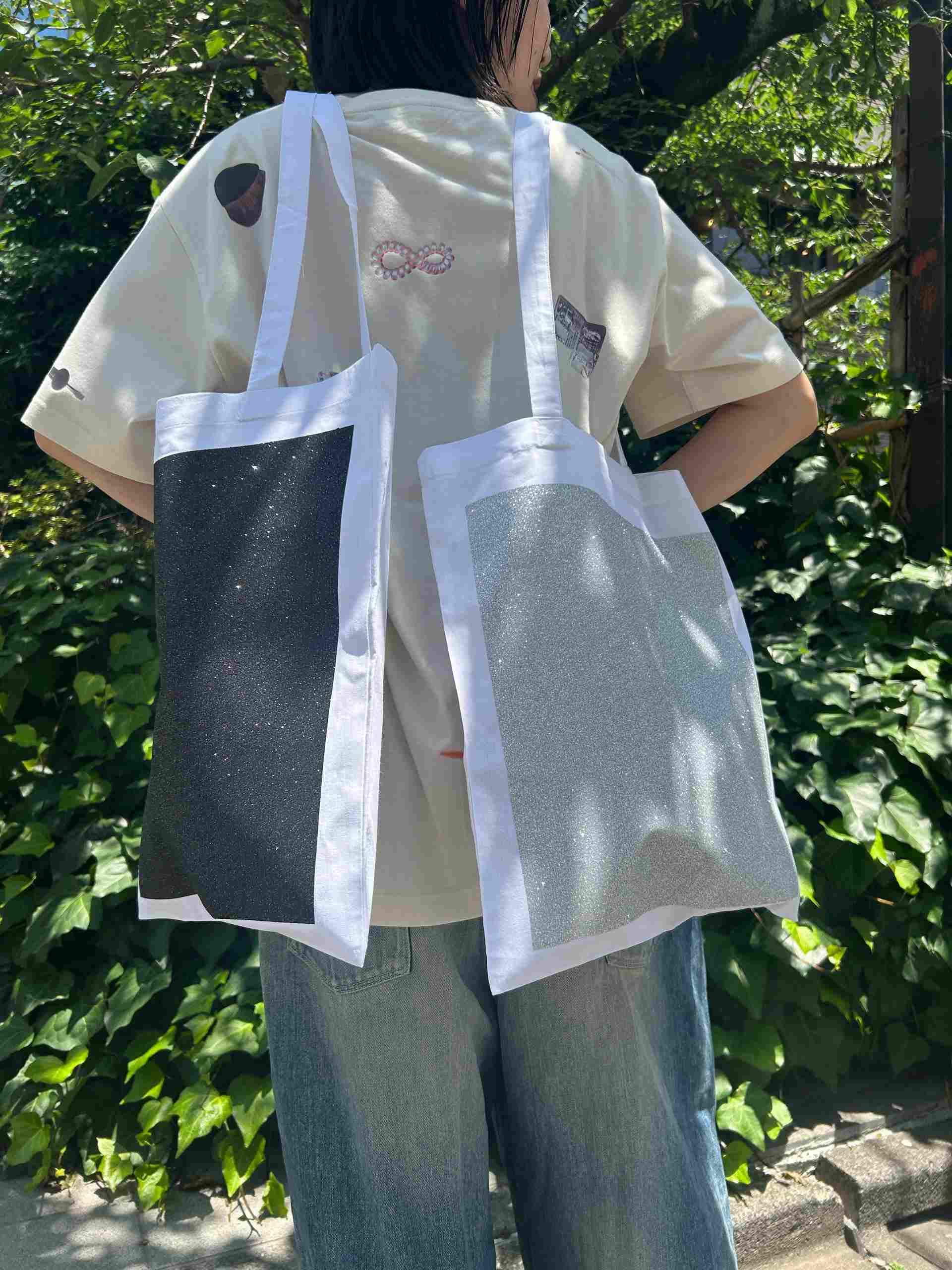 スタースタイリング STARSTYLING 01-E-G BIG SQUARE TOTE BAG-WHITE （WHITE-GLITTER-BLACK） WHITE-GLITTER-BLACK