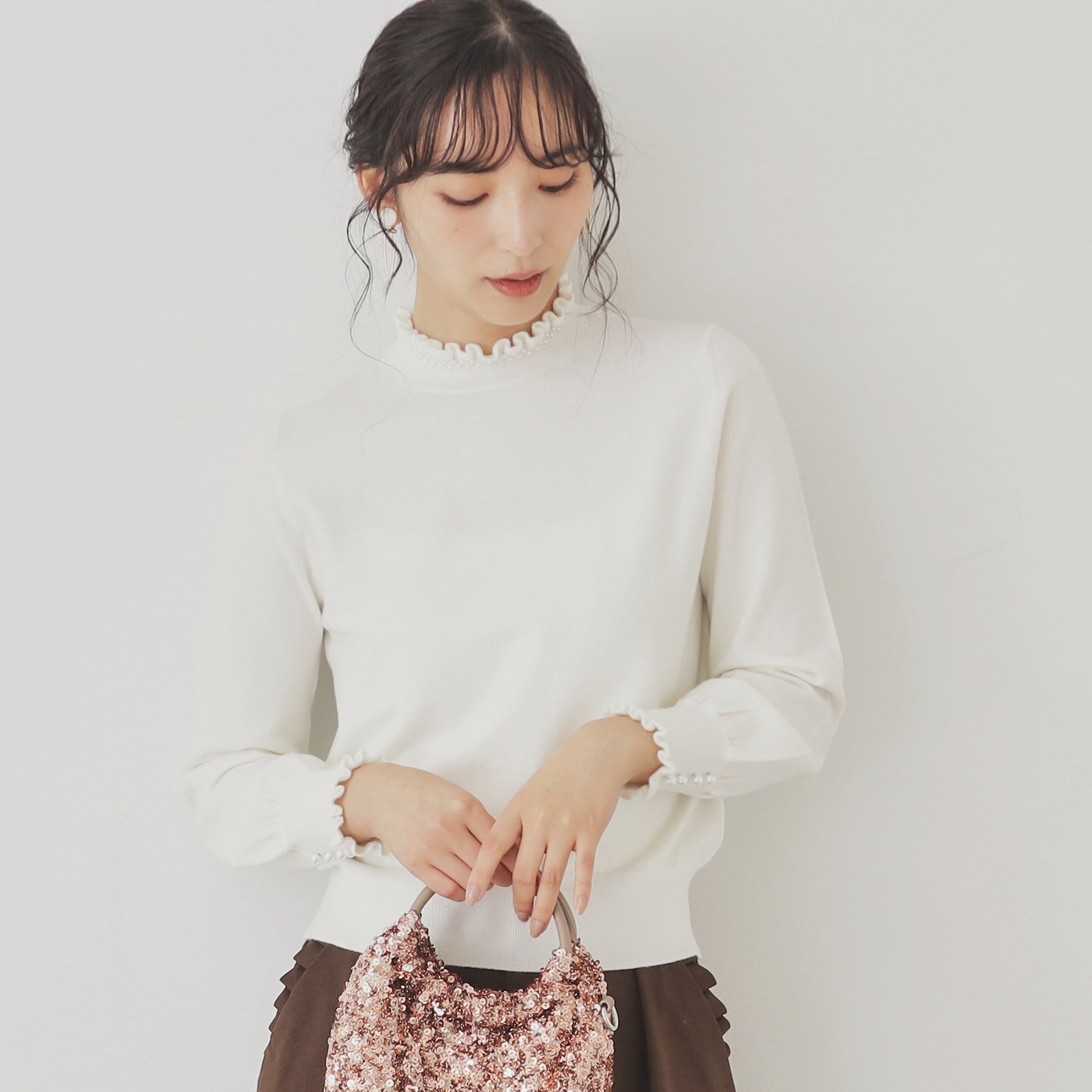 SunaUna 【SS to L size range / 6 color options】 Pearl-like petite craft knit
