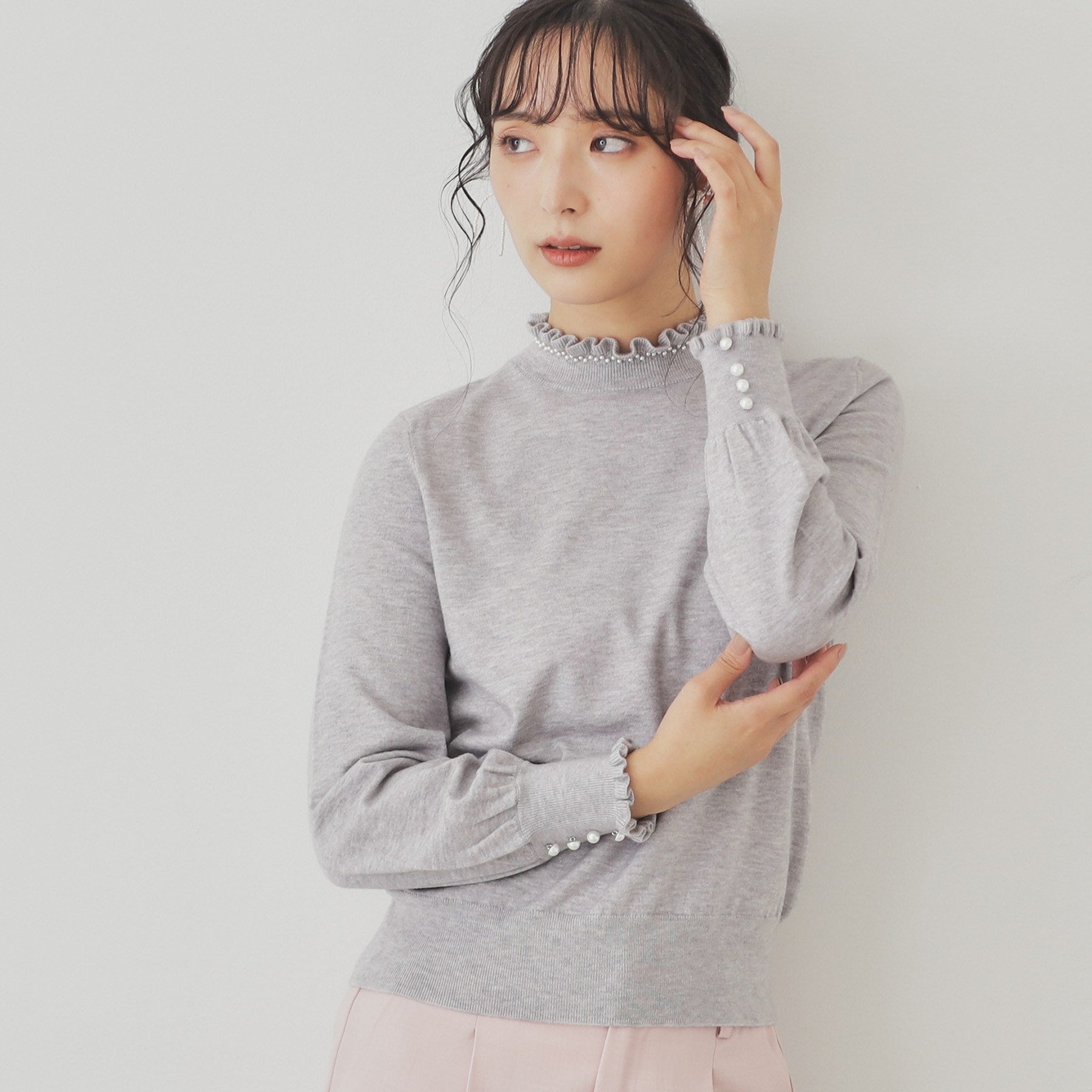 SunaUna 【SS to L size range / 6 color options】 Pearl-like petite craft knit