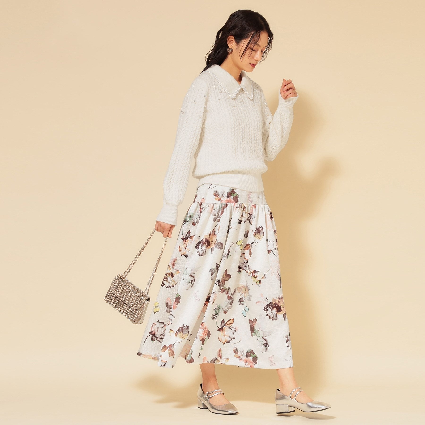 スーナウーナ SunaUna 【COLLECTION LINE】衿付きパール調ニット （ブラック(019)） ブラック(019)