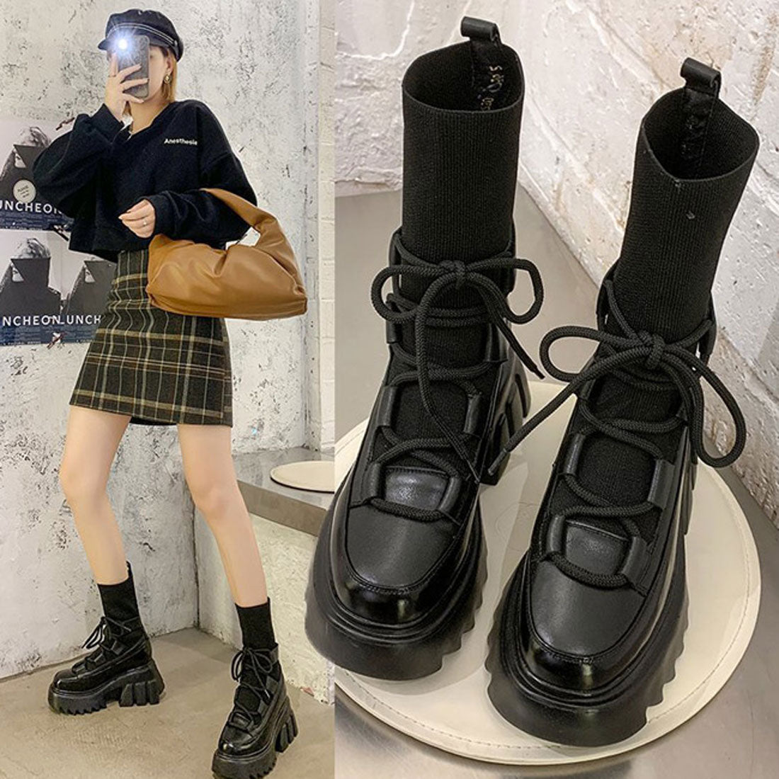 シュベック SVEC 厚底スニーカーブーツ
