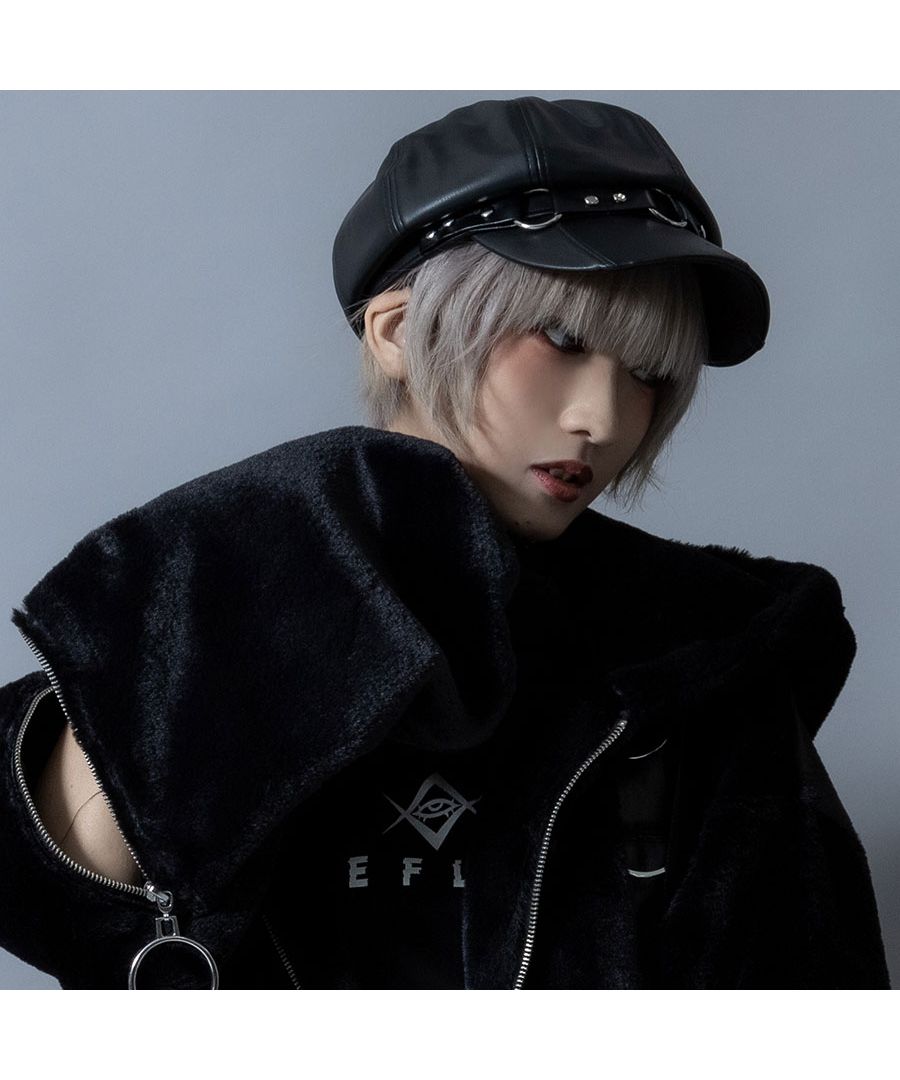 シュベック SVEC キャスケット レディース メンズ ユニセックス 帽子 かわいい ハーネスリング ゴシック パンク ロック V系 ファッション ライブ 舞台 衣装 コスプレ （ブラック） ブラック