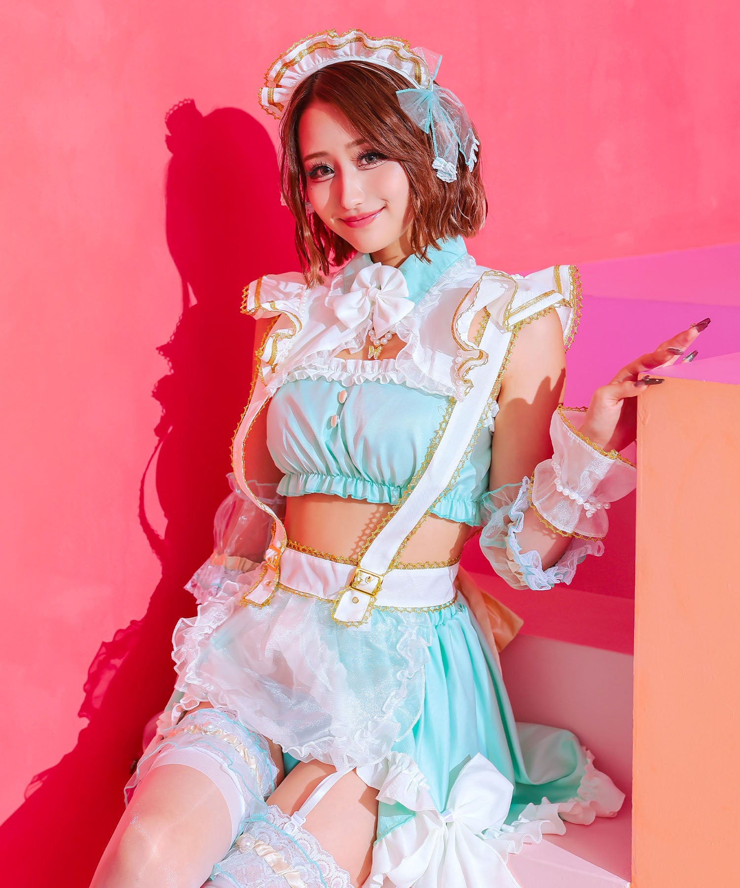 ティカ Tika ラブリーリボンへそ出しペアセクシーガーリーペアメイド [10点セット]【返品不可商品】,ミント