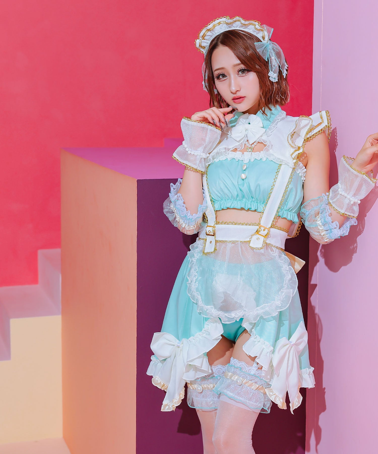 ティカ Tika ラブリーリボンへそ出しペアセクシーガーリーペアメイド [10点セット]【返品不可商品】