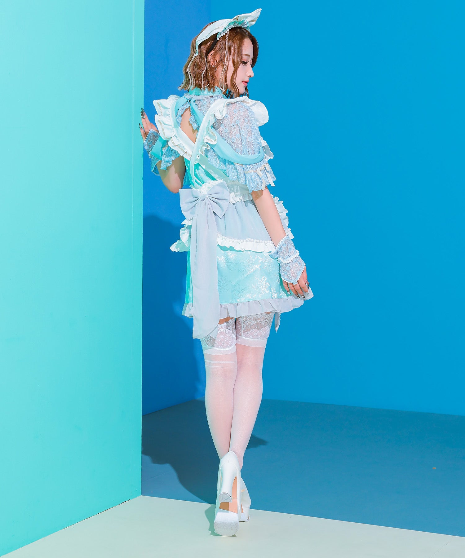 Tika Halloween Lovely Frilly Ribbon Flare Skirt Body Covering Girly Maid [6点セット] 【Non-returnable item】