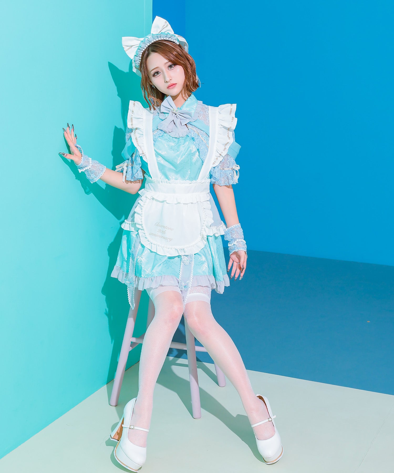 Tika Halloween Lovely Frilly Ribbon Flare Skirt Body Covering Girly Maid [6点セット] 【Non-returnable item】