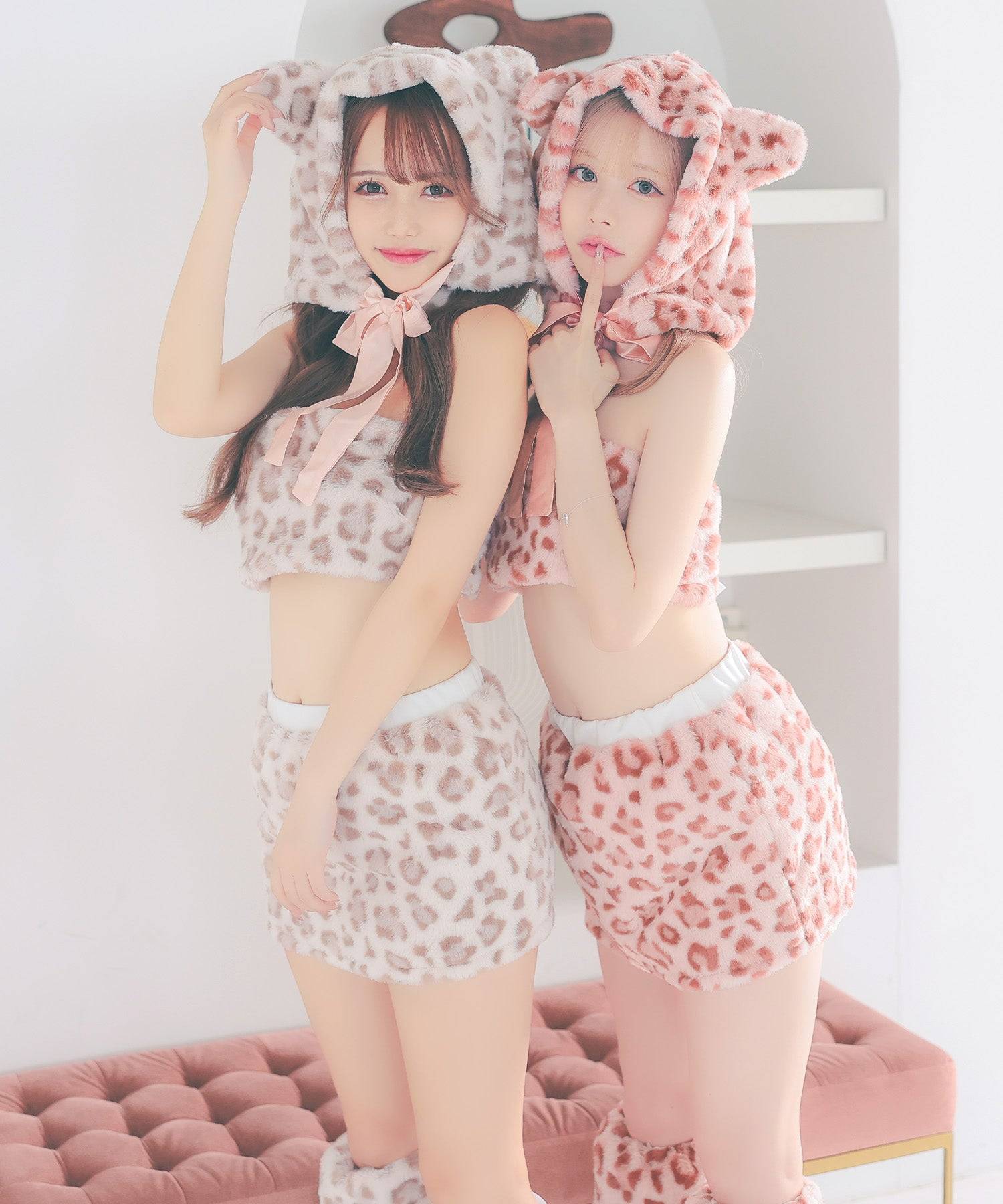 Tika Halloween Cosplay Belly-Baring Fluffy Leopard Tight Skirt Set Sex