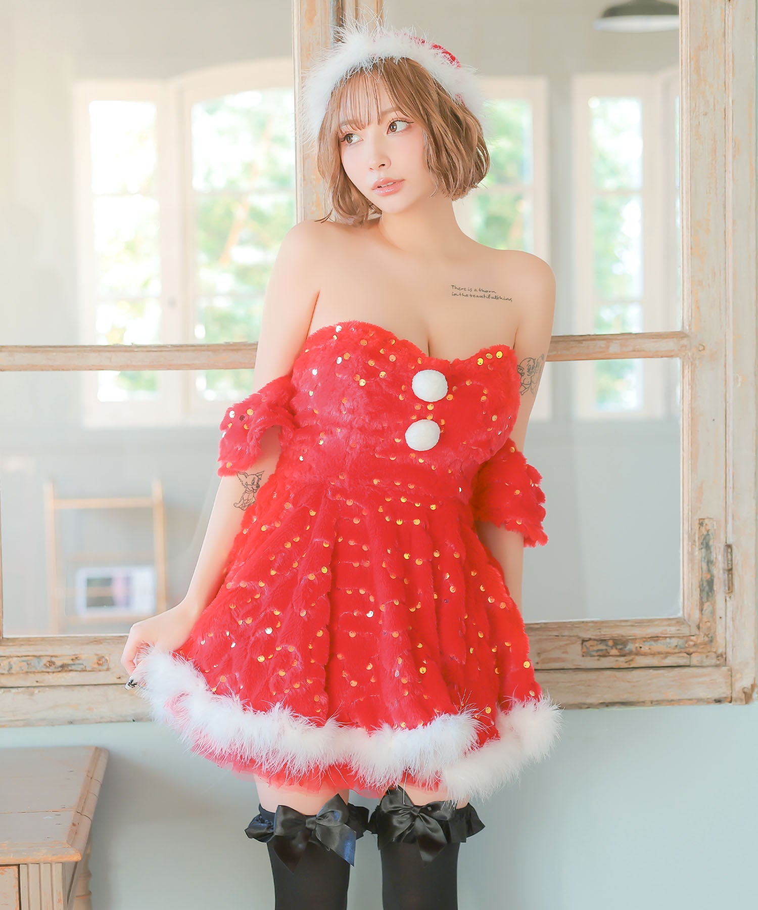 ティカ Tika サンタコス 3点set ベアもこもこスパンコールフレア王道サンタツインコスプレ【返品不可商品】,レッド