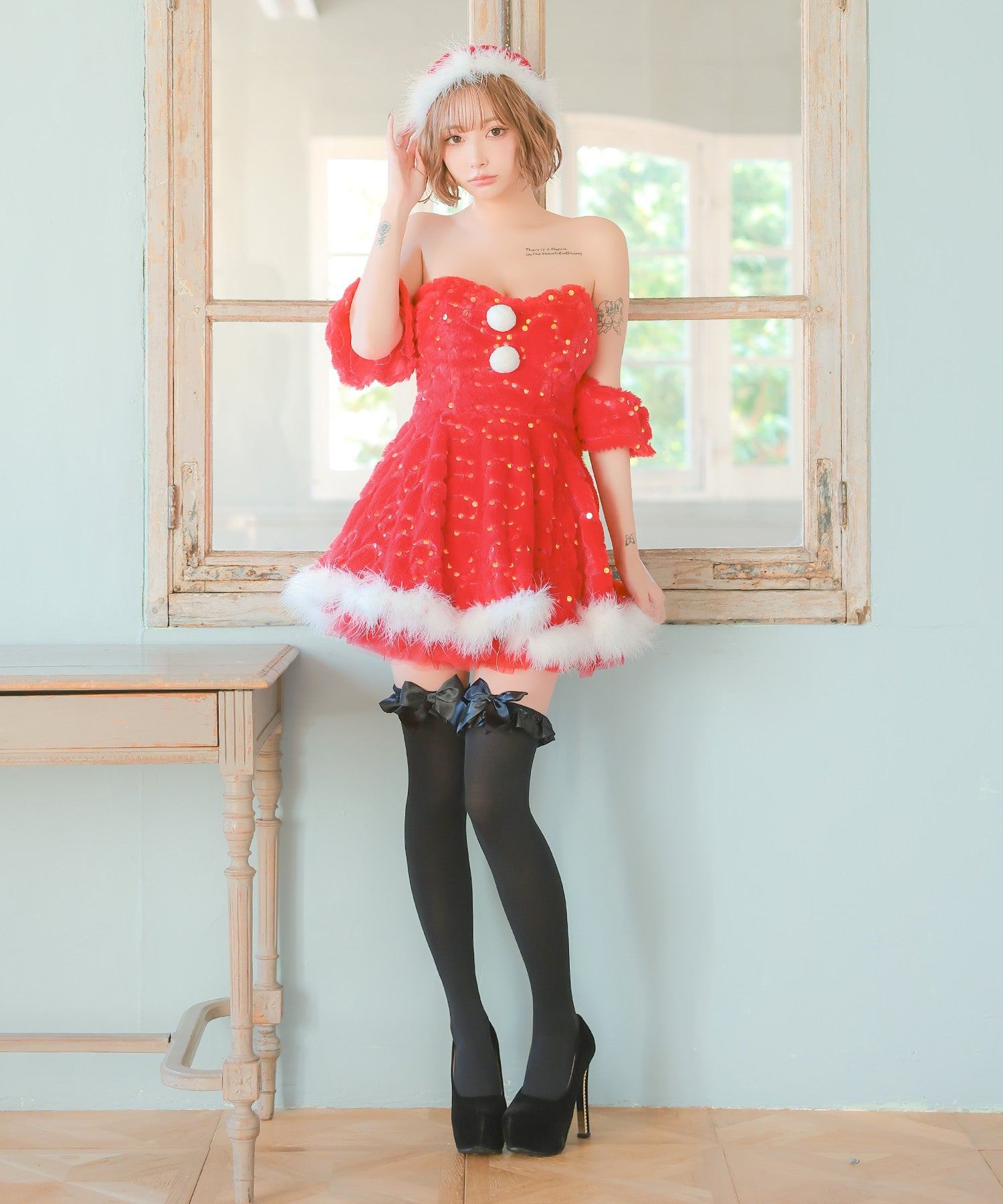 ティカ Tika サンタコス 3点set ベアもこもこスパンコールフレア王道サンタツインコスプレ【返品不可商品】