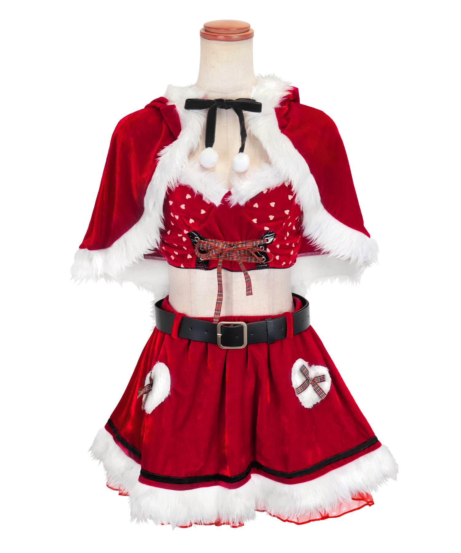 Tika Santa Cosplay 5-piece set with cape, lovely ribbon flared skirt, tartan check, droopy ear bunny animal Santa costume