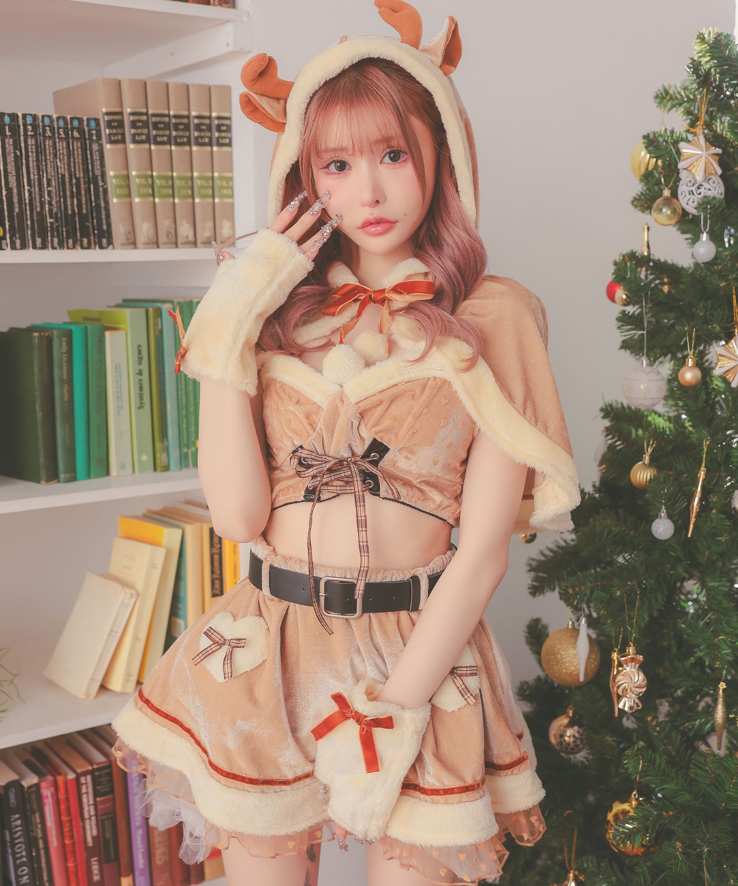 ティカ Tika サンタコス 5点set ケープ付きへそ出しセパレートフレアスカートラブリートナカイアニマルサンタコスプレ