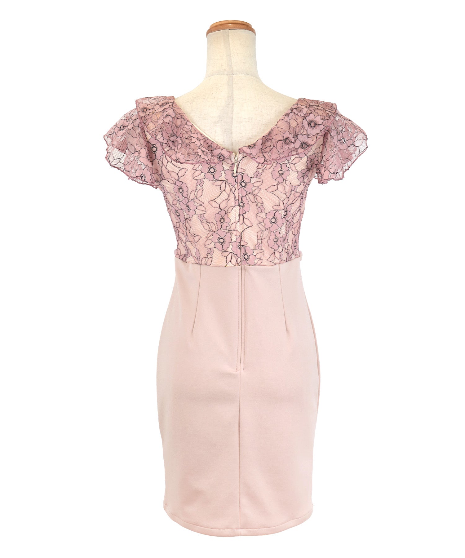 Tika Cabaret Dress Short Sleeve Ruffle Sleeve Flower Lace Bust Zip Waist Belt Switch Tight Mini Dress