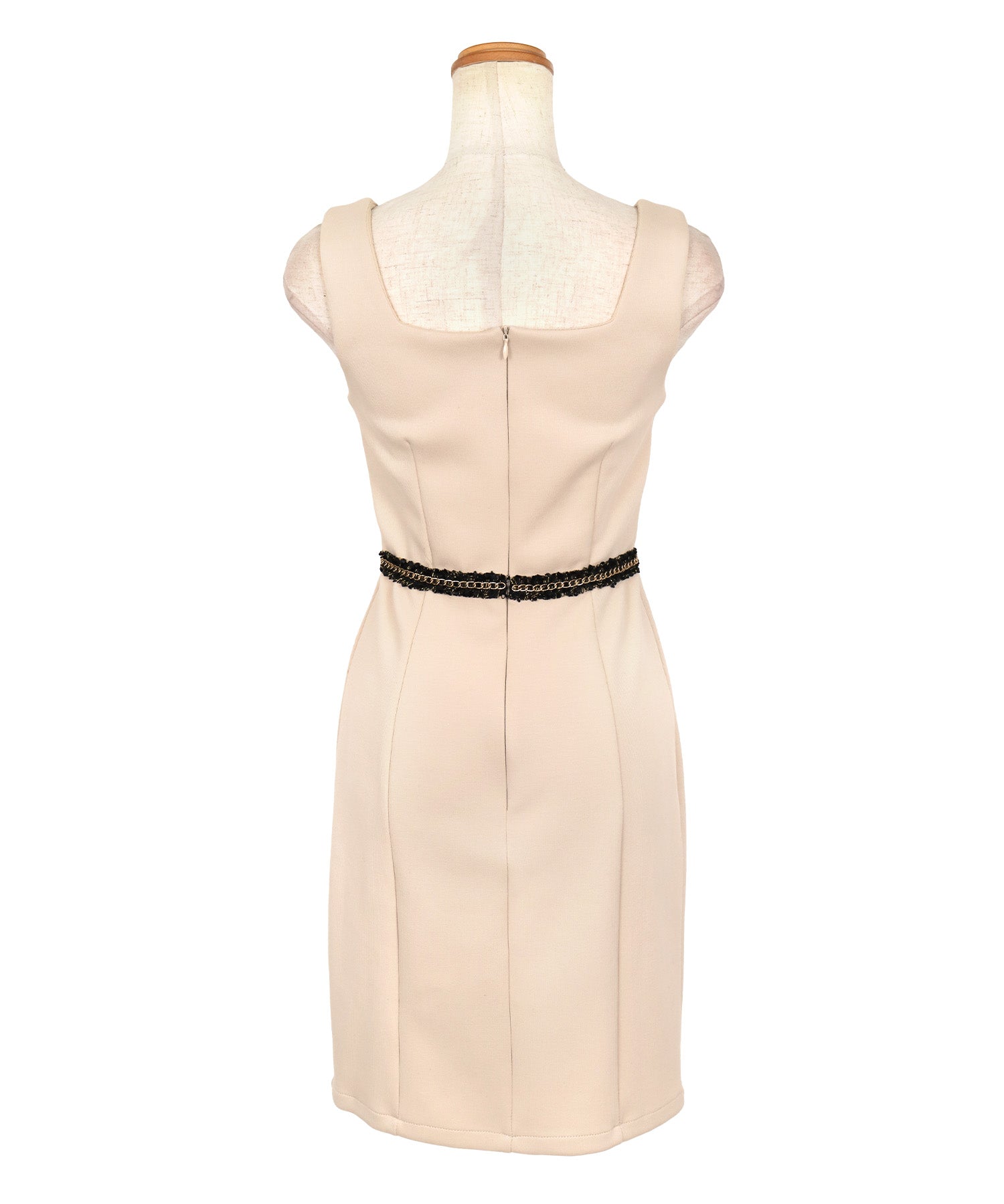 Tika Cabaret Dress Gold Chain Trim Design Front Zip Sleeveless Tight Mini Dress